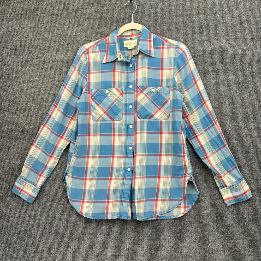 Denim & Supply Ralph Lauren Womens Plaid Button Up Shirt Size S Blue Red Cotton